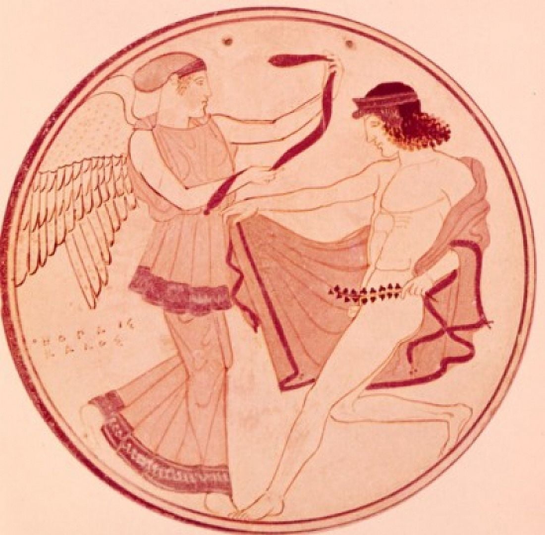 Nike Rewarding a Victor High Esteem Placed on Olympic Games Greek Art 450 BC Canvas Art - (18 x 24)