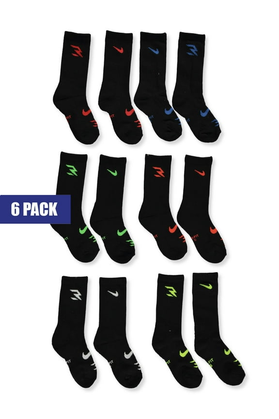 Boys' 6-Pack Crew Socks - green, 7 - 9