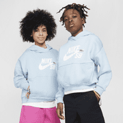 NEW BALANCE Nike SB Icon Fleece EasyOn Big Kids' Oversized Pullover Hoodie Color: Light Armory Blue/Barely Green/White Size: M