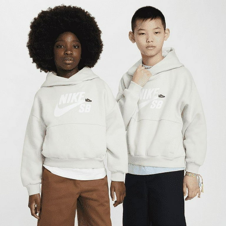 Nike SB Icon Fleece EasyOn Big Kids Oversized Pullover Hoodie Color Light Bone White Size L Walmart
