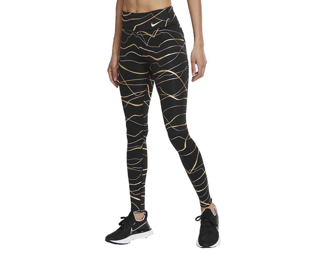 Nike Women's Dri-Fit One Mid-Rise Shine Legging Pants (Black/White