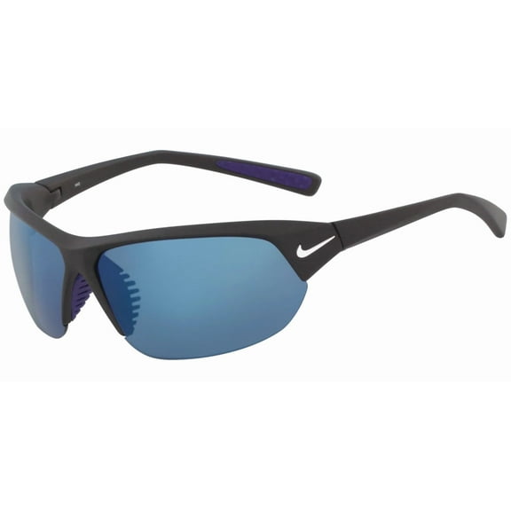 Nike Skylon Ace Men's Matte Black Semi-Rimless Sport Wrap Sunglasses with Grey-Blue Mirror Lens
