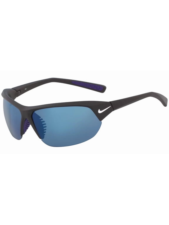 Skylon Ace Men's Matte Black Semi-Rimless Sport Wrap Sunglasses with Grey-Blue Mirror Lens