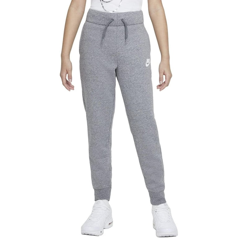 Nike Sportswear Big Kids Girls Fleece Joggers Pants Medium Grey/White 