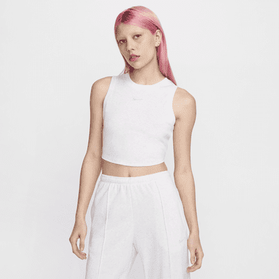 (取寄) ナイキ レディース スポーツウェア チル ニット タイト クロップド ミニ-リブ タンク トップ Nike women Sportswear Chill Knit Tight Cropped Mini-rib Tank Top Birch Heather/Light Orewood Brown Nike Sportswear Chill Knit Women's Tight Cropped Mini-Rib Tank Top
