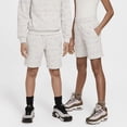 thumbnail image 1 of Nike Sportswear Club Big Kids' French Terry Shorts Color: Light Orewood Brown/White Size: XS, 1 of 3