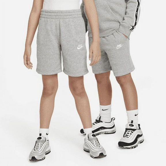 Nike Sportswear Club Fleece Big Kids' French Terry Shorts Color: Dark Grey Heather/Base Grey/White Size: XL