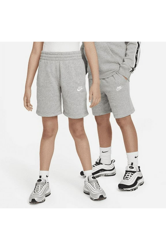 Nike Sportswear Club Fleece Big Kids' French Terry Shorts Color: Dark Grey Heather/Base Grey/White Size: XL