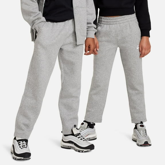 Nike Sportswear Club Fleece Big Kids' Open-Hem Pants Color: Dark Grey Heather/Base Grey/White Size: M