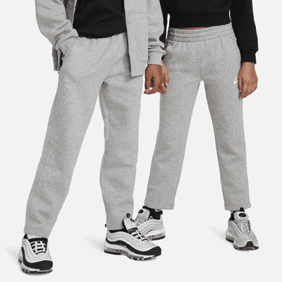 Nike Sportswear Club Fleece Big Kids' Open-Hem Pants Color: Dark Grey Heather/Base Grey/White Size: XS