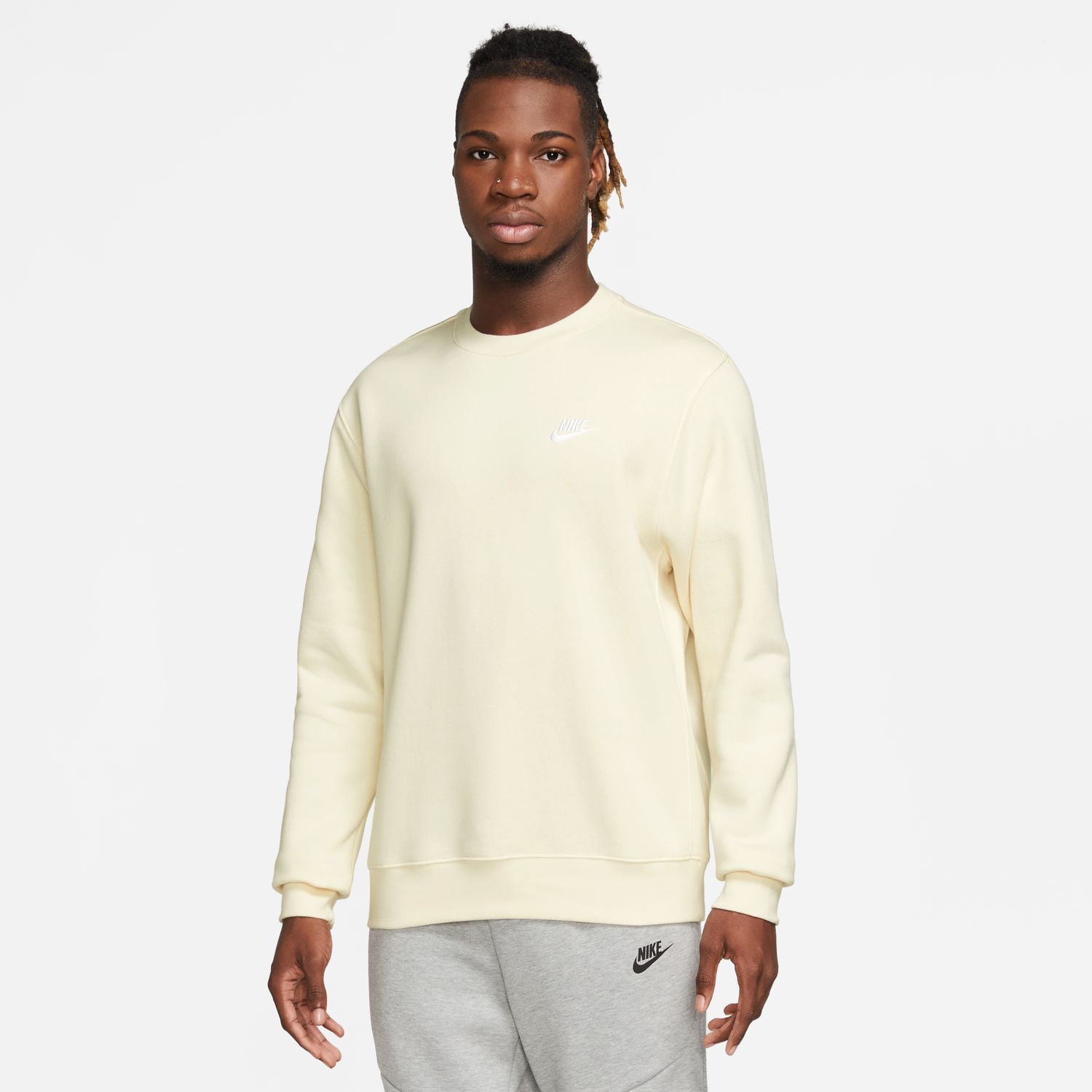 Nike Sportswear Club Fleece Men s Crew Color Flax White Size S Walmart