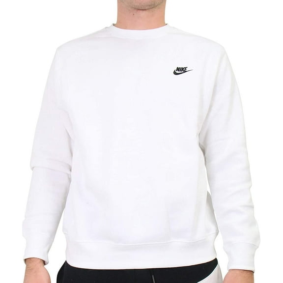Men's Nike Club Fleece Crew Color: White Black Size: S
