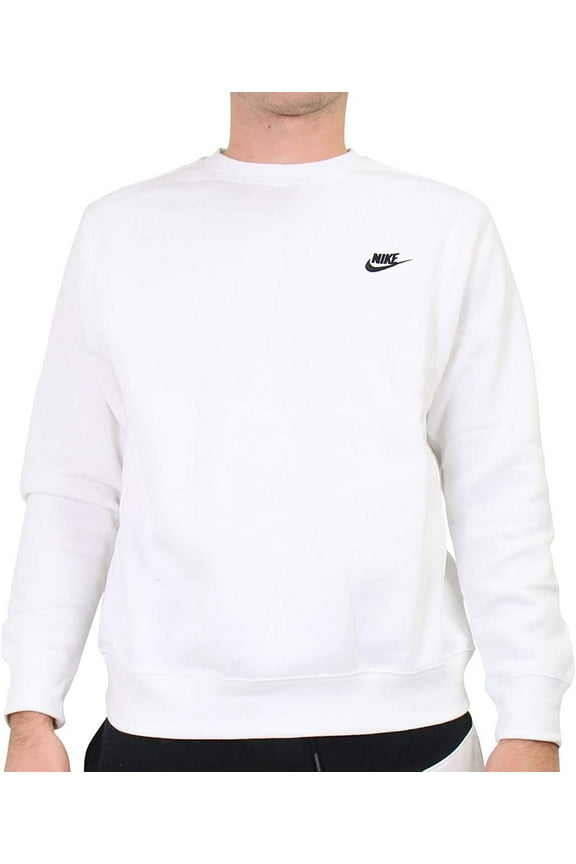 Men's Nike Club Fleece Crew Color: White Black Size: S
