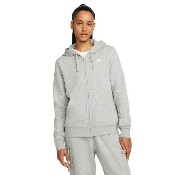 Nike Sportswear Club Fleece Women's Full-Zip Hoodie Color: Dark Grey Heather/White Size: 2XL
