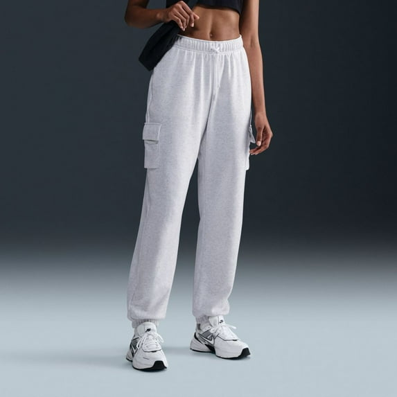 Nike Sportswear Club Fleece Women's Mid-Rise Oversized Cargo Sweatpants Color: Birch Heather/Black Size: M