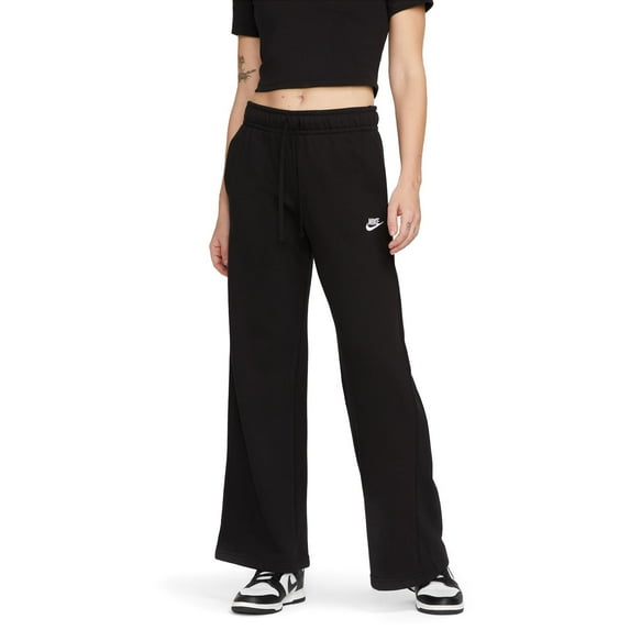 Nike Sportswear Club Fleece Women's Mid-Rise Wide-Leg Sweatpants Color: Black/White Size: XL (16–18)