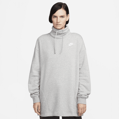 Nike Sportswear Club Fleece Women's Oversized Mock-Neck Sweatshirt Color: Dark Grey Heather/White Size: XL