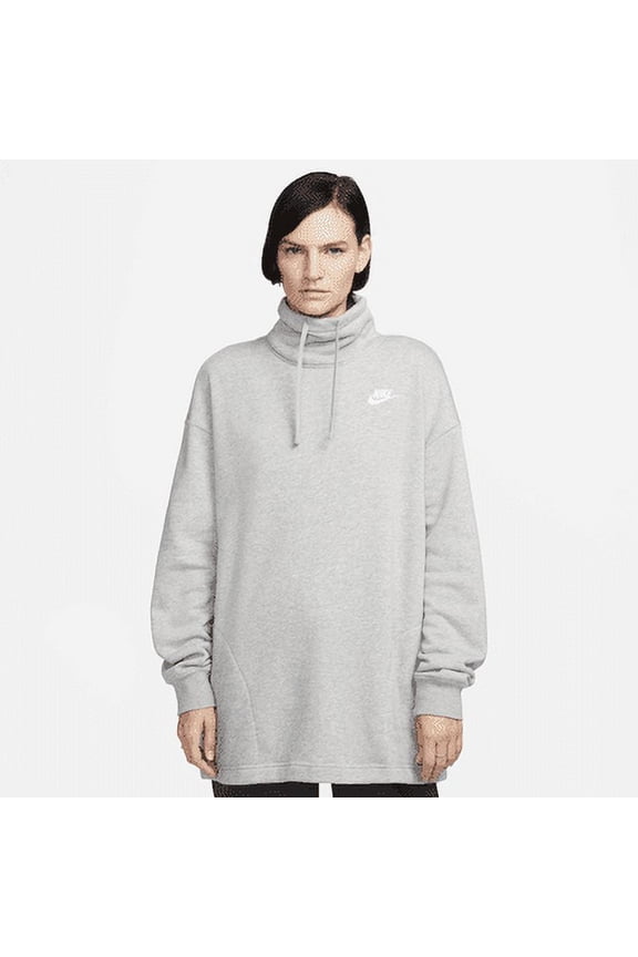 Sportswear Club Fleece Women's Oversized Mock-Neck Sweatshirt Color: Dark Grey Heather/White Size: XS