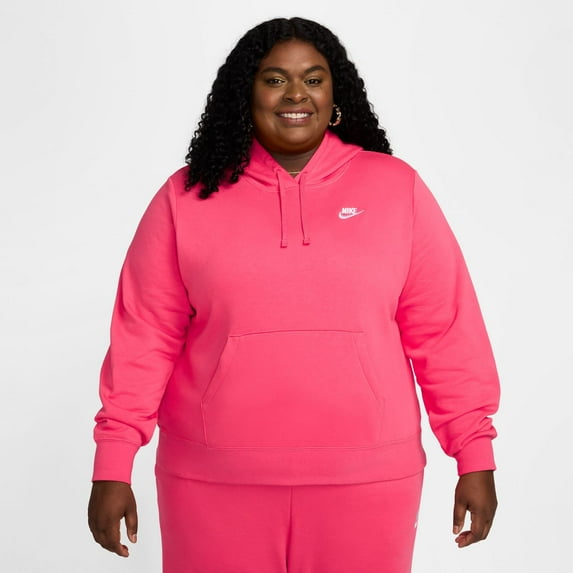Nike Sportswear Club Fleece Women's Pullover Hoodie (Plus Size) Color: Aster Pink/White Size: 3X