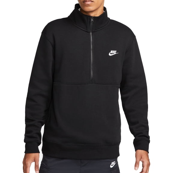 Nike Sportswear Club Men's Brushed-Back 1/2-Zip Pullover Color: Black/Black/White Size: M