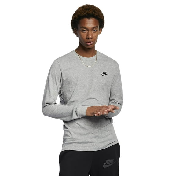Nike Sportswear Club Men's Long-Sleeve T-Shirt Color: Dark Grey Heather/Black Size: M