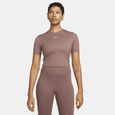 Nike Sportswear Essential Women's Slim Cropped T-Shirt Color: Smokey Mauve/White Size: 2XL