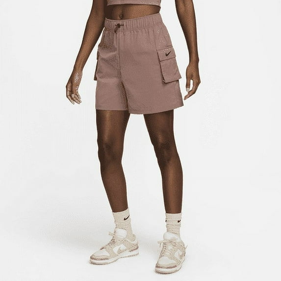 Nike Sportswear Essential Women's Woven High-Rise Shorts Color: Smokey Mauve/Black Size: L