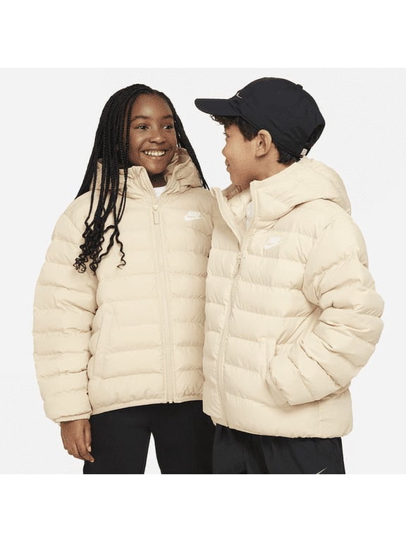 Sportswear Lightweight Synthetic Fill Big Kids' Loose Hooded Jacket Color: Sanddrift/Sanddrift/White Size: L