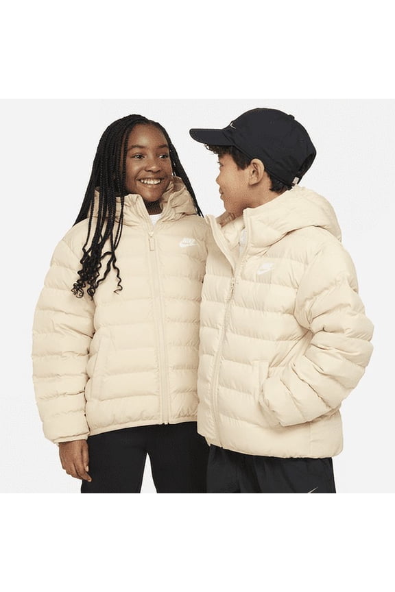 Sportswear Lightweight Synthetic Fill Big Kids' Loose Hooded Jacket Color: Sanddrift/Sanddrift/White Size: S