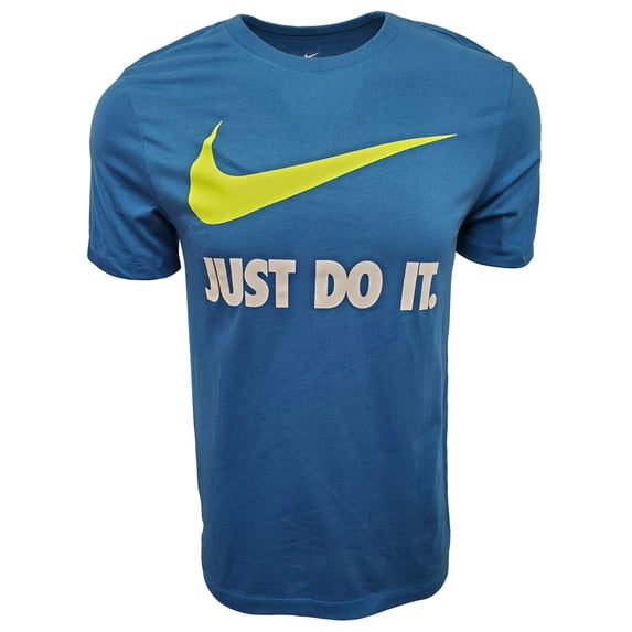 Nike Sportswear Mens Just Do It Swoosh Tee (Medium, Cerulean Blue/Neon Yellow/White Swoosh)