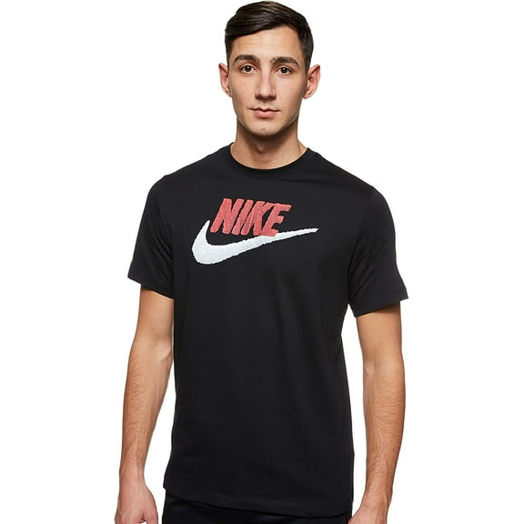 Nike Sportswear Mens T-Shirt, Crew Neck Shirts for Men with Swoosh, Black/University Red/White, S