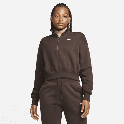 Nike Sportswear Phoenix Fleece Women's 1/2-Zip Cropped Sweatshirt Color: Baroque Brown/Sail Size: XL