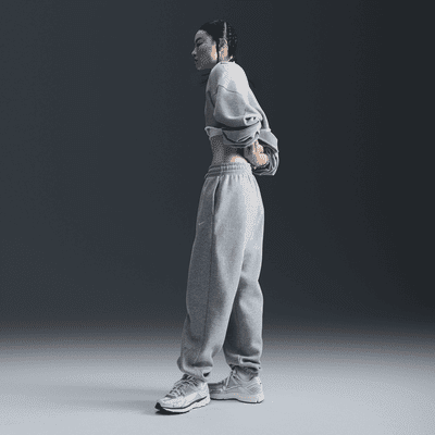 Nike Sportswear Phoenix Fleece Women s High Waisted Oversized Sweatpants Color Dark Grey Heather Sail Size M Walmart