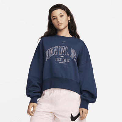 Nike Sportswear Phoenix Fleece Women s Over Oversized Crew Neck Graphic Sweatshirt Color Midnight Navy Size XXS Walmart