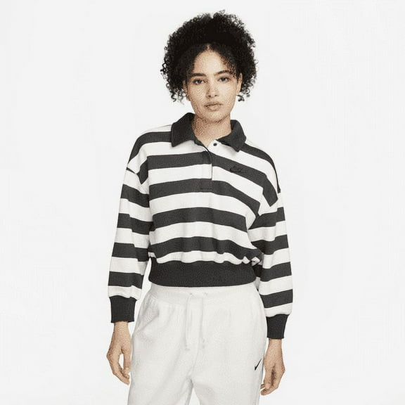 Nike Sportswear Phoenix Fleece Women's Oversized 3/4-Sleeve Striped Crop Polo Color: Off Noir Size: S