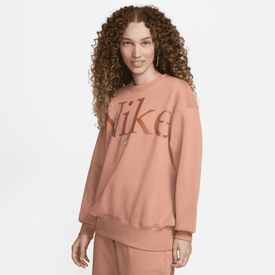 Nike Sportswear Phoenix Fleece Women s Oversized Crew Neck Logo Sweatshirt Color Terra Blush Burnt Sunrise Sesame Size XS