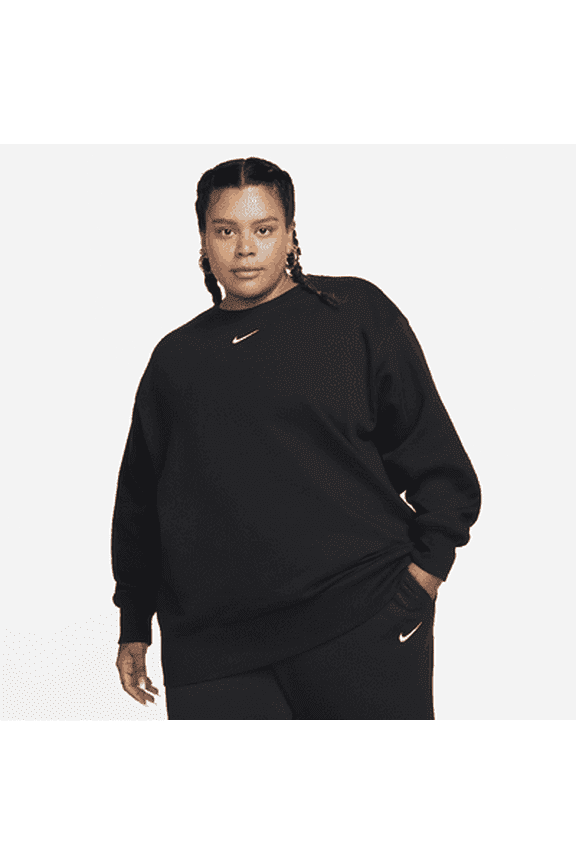 Sportswear Phoenix Fleece Women's Oversized Crew-Neck Sweatshirt (Plus Size) Color: Black/Sail Size: 1X