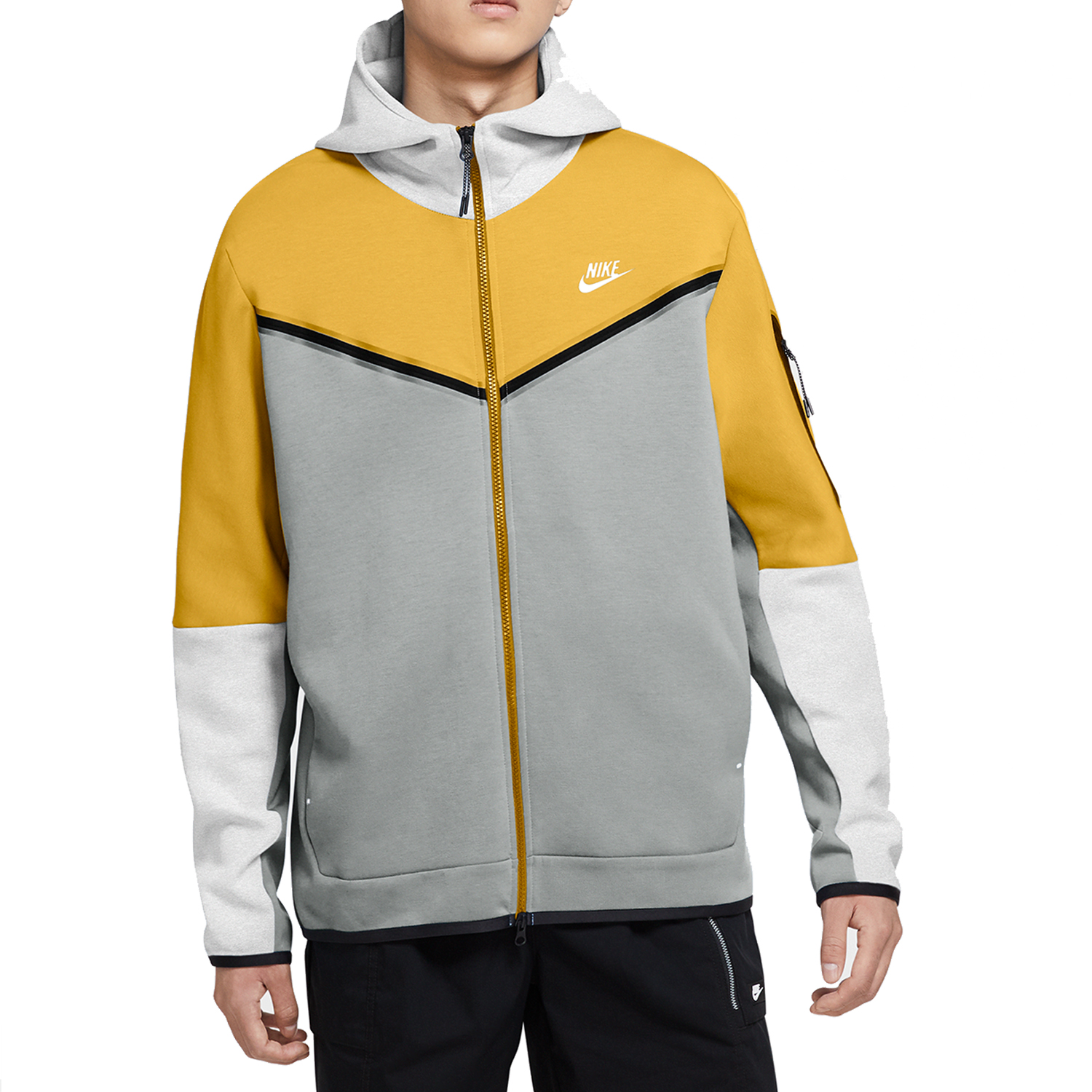 Nike テック ウィンドブレーカー グレー/イエロー Nike Sportswear Tech Fleece Full-Zip Hoodie Mustard/Grey/Black