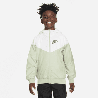 Nike Sportswear Windrunner Big Kids' (Boys') Loose Hip-Length Hooded Jacket Color: Honeydew/White/Honeydew/Deep Jungle Size: M