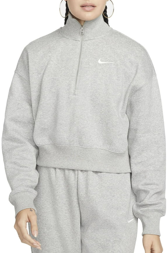 Sportswear Women's Phoenix Fleece Oversized 1/2-Zip Crop Sweatshirt (Dk Grey Heather, L)