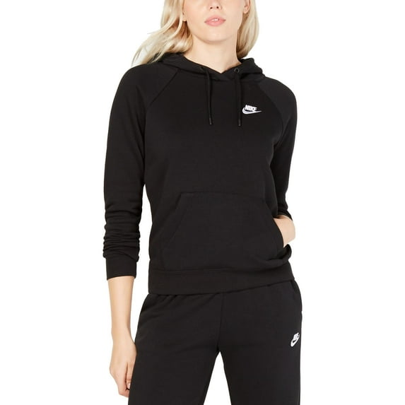 Nike Sportswear Womens Black Essential Logo Fleece Sweatshirt Hoodie Size M $60