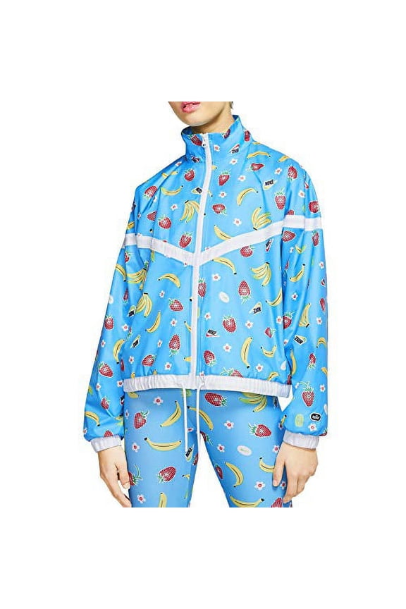 Sportswear Woven Printed Jacket Womens Windbreakers Size M, Color: Lt Current Blue/White