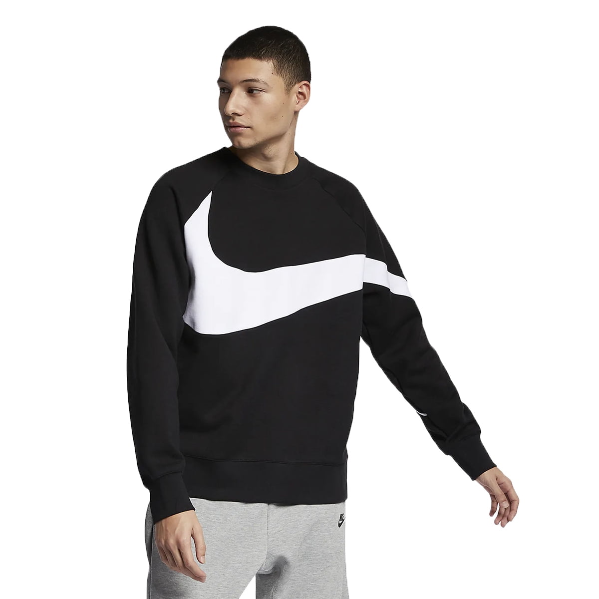 Nike Sportwear HBR Swoosh Crew Men's Sweatshirt Black White bq