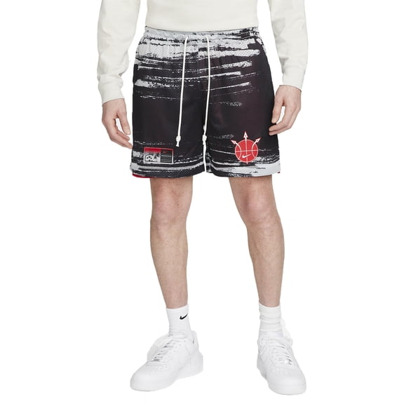 Nike Standard Issue Men's Mesh Reversible Mid Thigh Length Basketball Shorts US, Alpha, Large, Regular, Regular, Black/University Red, Loose Fit