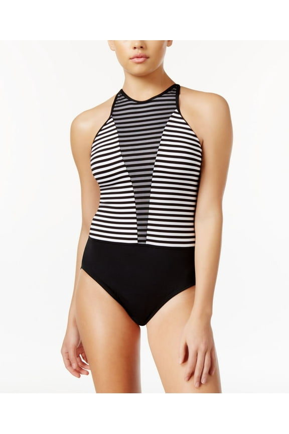 Striped High-Neck One-Piece Swimsuit