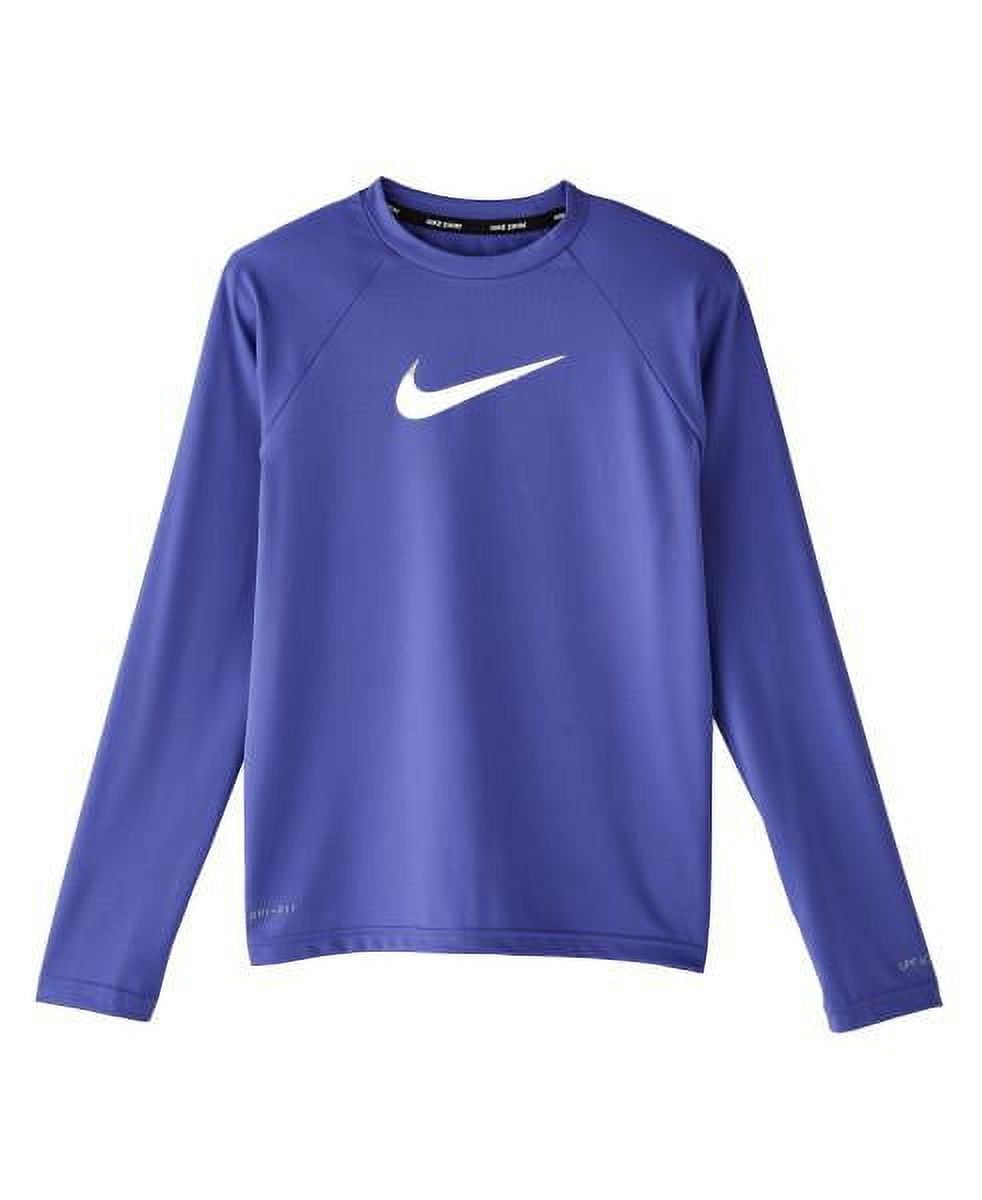 Nike Swim Girls' Iridescent Swoosh Long Sleeve Hydro Rash Guard Sapphire SM  (7-8 Big Kids) / Sapphire