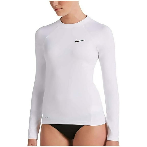 Nike Swim Women's Essential Long Sleeve Hydro Rash Guard, WHITE, L New with box/tags