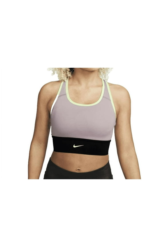 Swoosh Women's Medium-Support 1-Piece Padded Longline Sports Bra -(Plum Fog/Black/Lime Glow, X-Small)