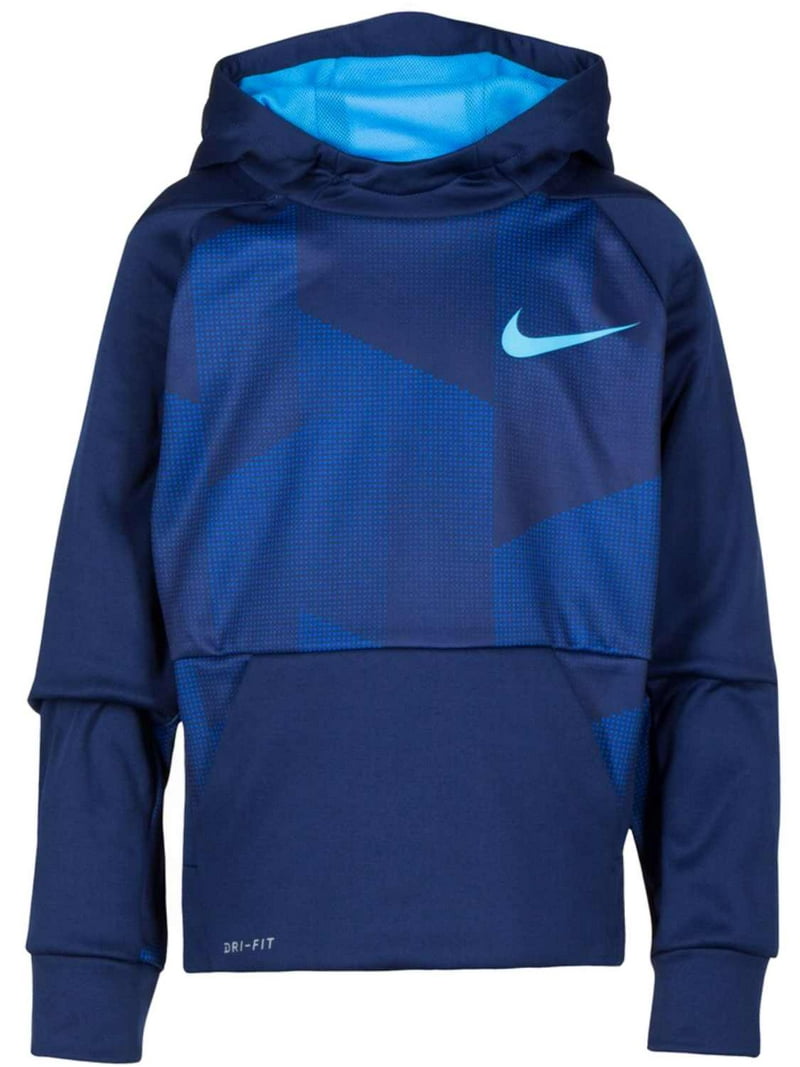 Nike Therma Dri-Fit Boys Blue Check Swoosh Hoodie Sweatshirt