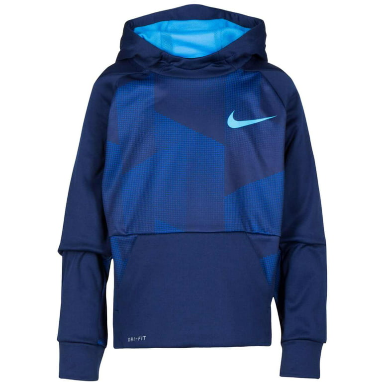 Nike Therma Dri-Fit Boys Blue Check Swoosh Hoodie Sweatshirt Jacket S (5)